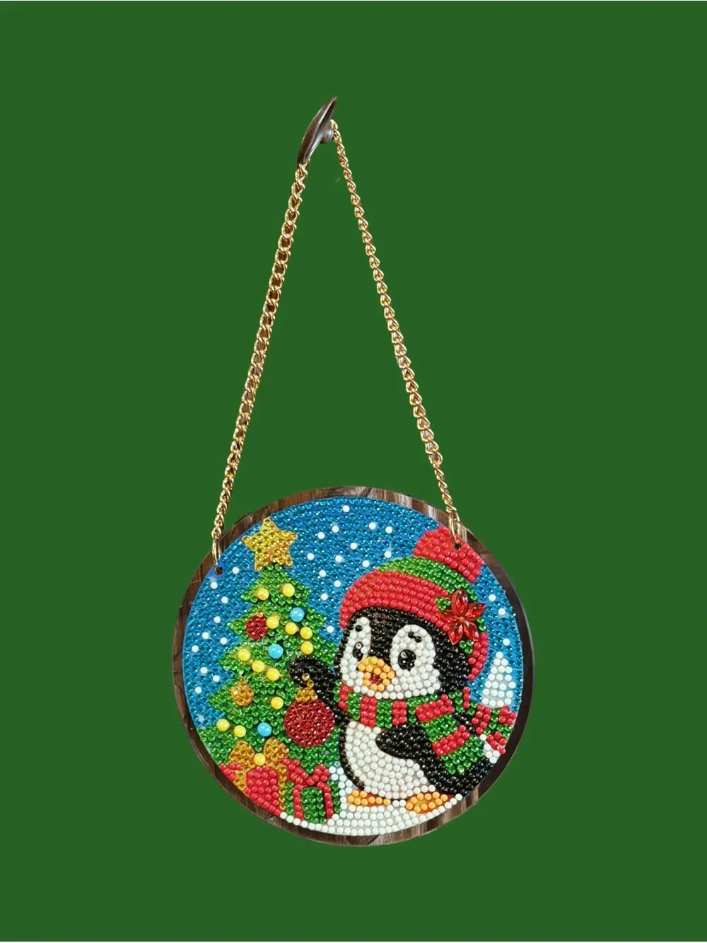 Festive Glittering Penguin Glass Wall or Window Hanging